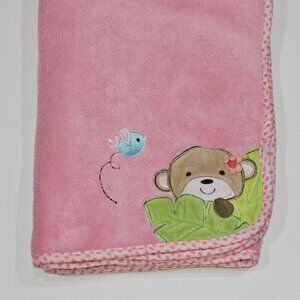 Garanimals Monkey Bug Fleece Baby Blanket 29x39 Pink Brown Blue Green